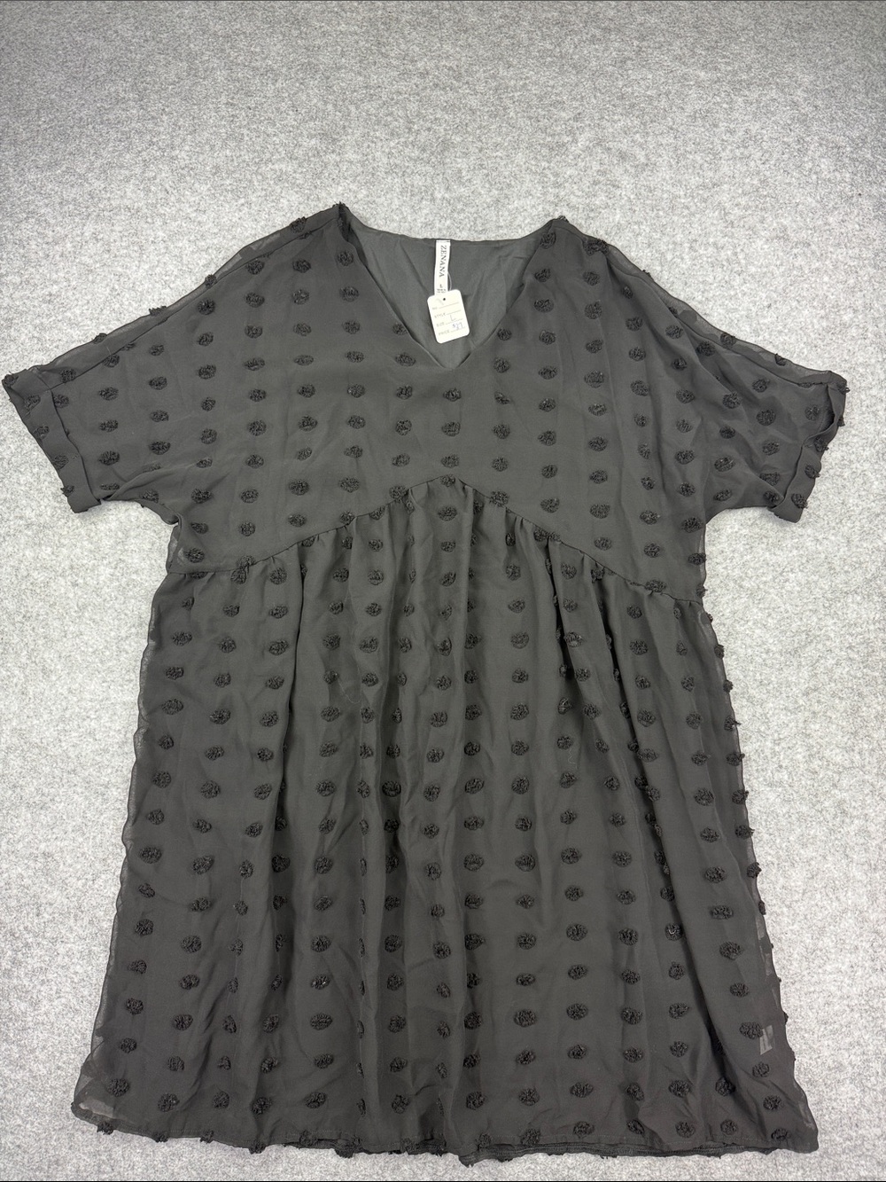 Zenana Outfitters Gray Textured V-Neck Babydoll Dress